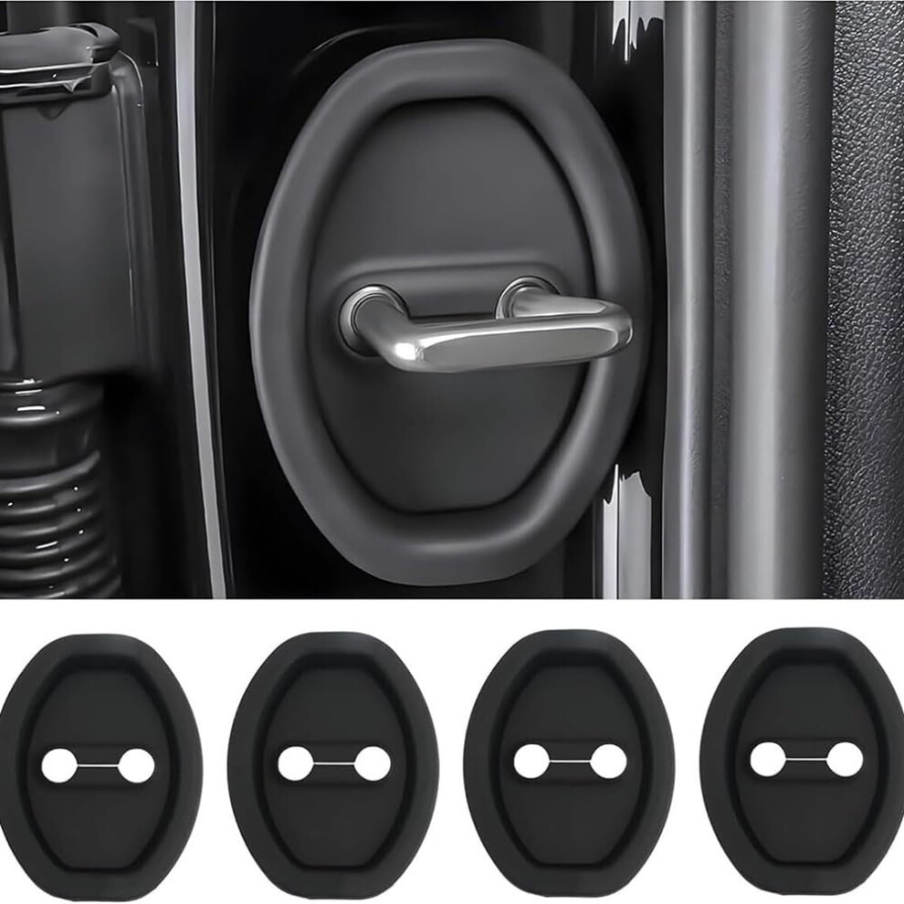 Car Door Lock Cover Silicone Protector 4Pcs Universal Scratch Guard Noise Reduction Black 9455672759816
