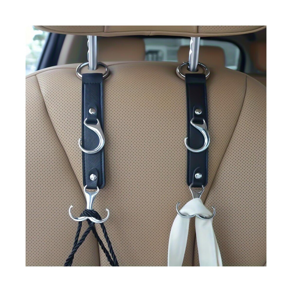 Car Seat Headrest Hook 2Pcs 3 In 1 Leather Backseat Organizer For Purse Bags Grocery Universal 9455672760300