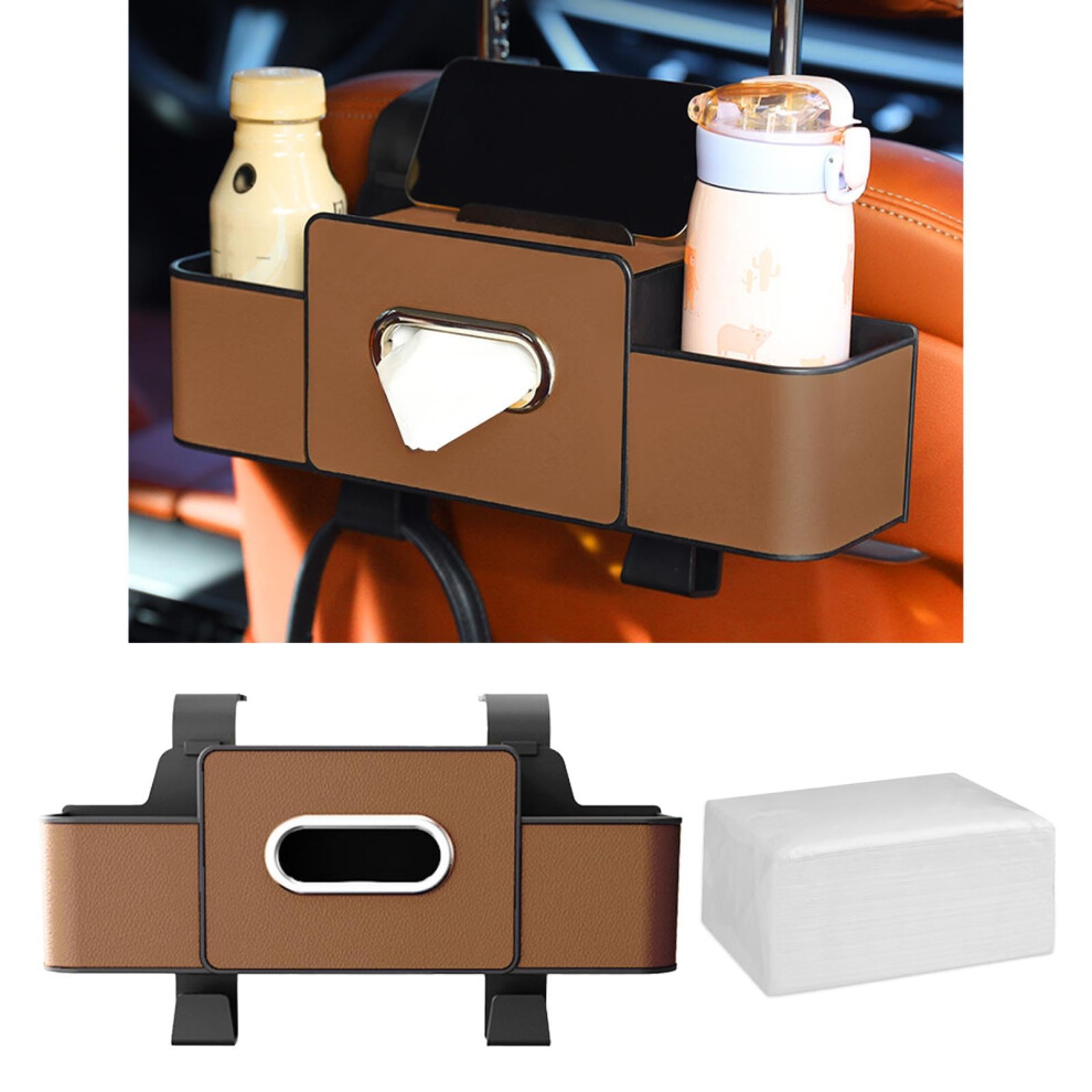 Car Back Seat Organizer With Cup Holder And Tissue Box, Multipocket Storage, Universal Brown 9053599086499