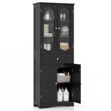 Mueble de baño independiente, negro, 4 puertas y cajón, 160 cm