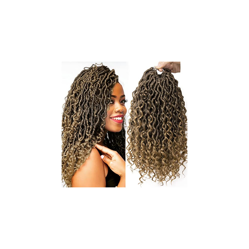 Unisex Black 7 Packs Crochet Braids Bohemian Goddess Faux Locs Hair 14 Inch Prelooped For Women T27