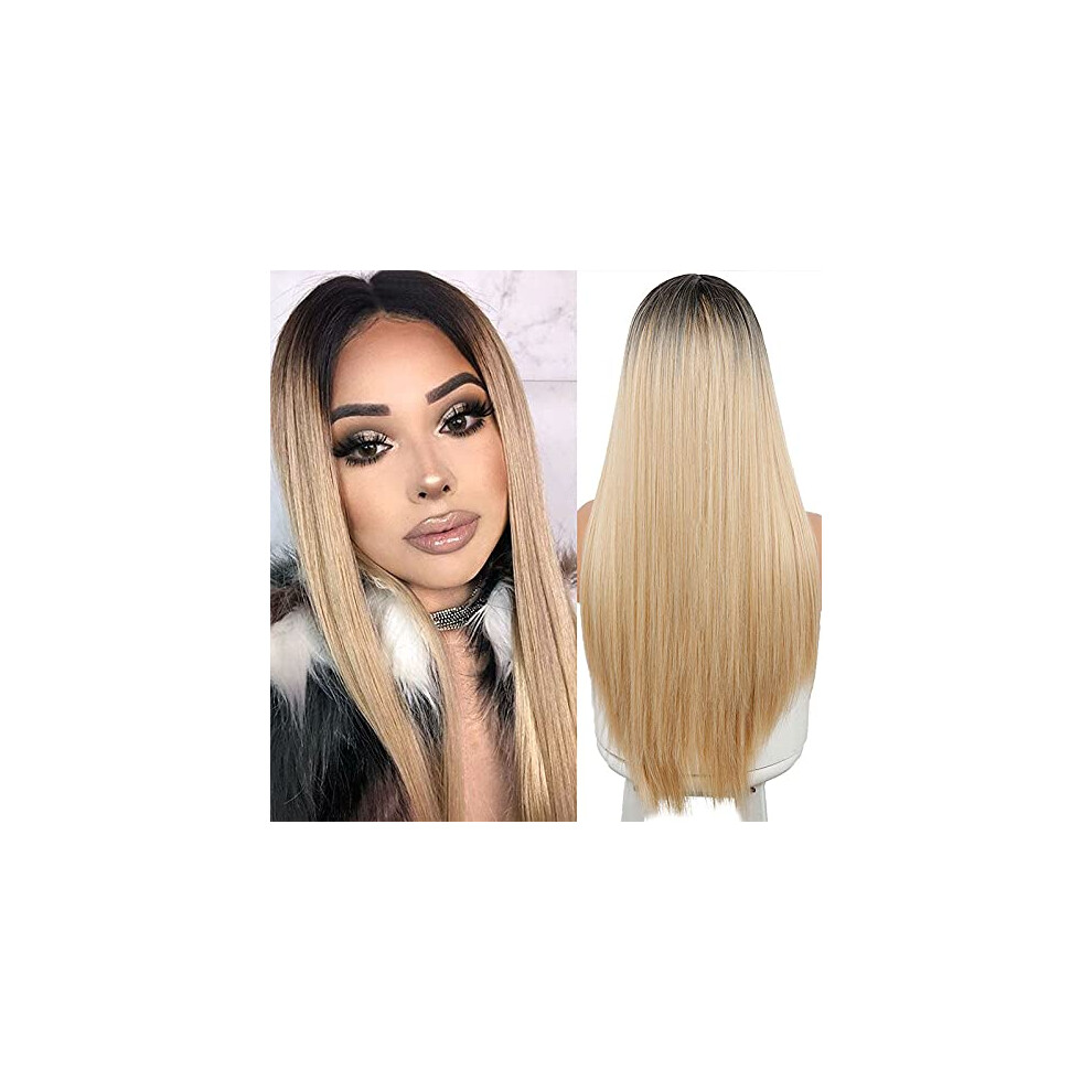 Unisex 26 Inch Blonde Synthetic Wig For Women, Long Straight, Heat Resistant, Natural Hairlike Texture
