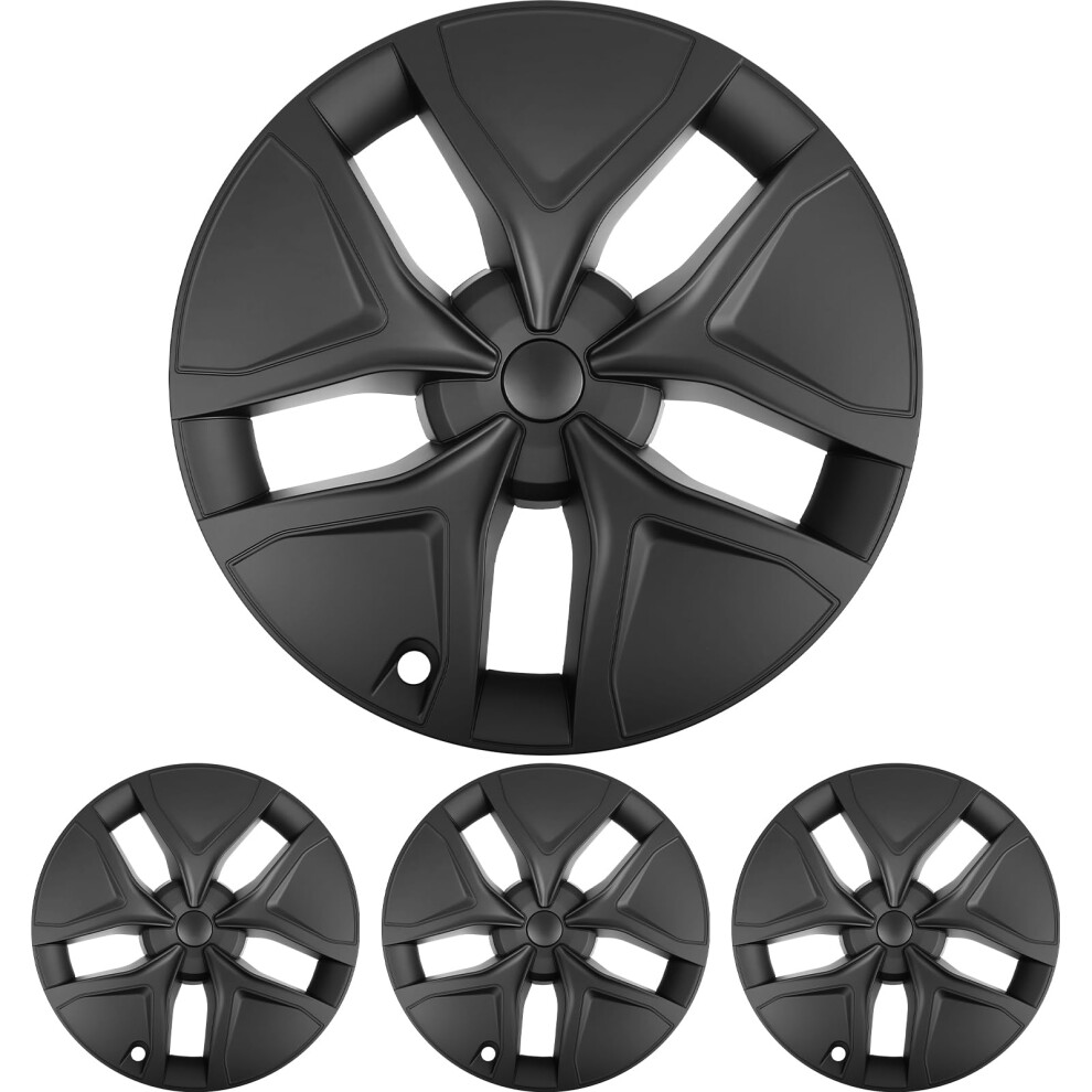 19 Inch Matte Wheel Covers Full Rim Protection Aerodynamic Snapon Hubcaps For Tesla Model Y Black 9455672761932