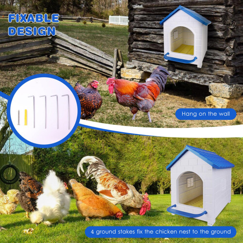 Plastic Chicken Nesting Box for Hens, Weatherproof Easy Clean Design, Wall Mounted for Coop 1