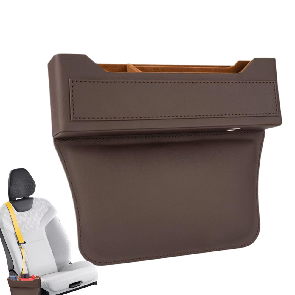Car Seat Gap Filler Organizer With Multiple Pockets And Charging Port, Leather For Cars Brown 9455672762465