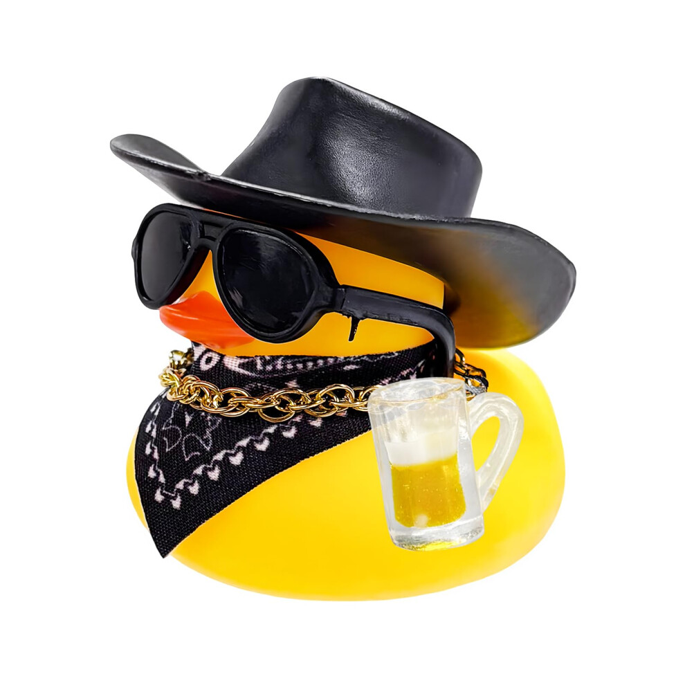 Rubber Duck Car Ornament Cute Cowboy Style Funny Squeaky Dashboard Decoration For Vehicles Black 9053599089261