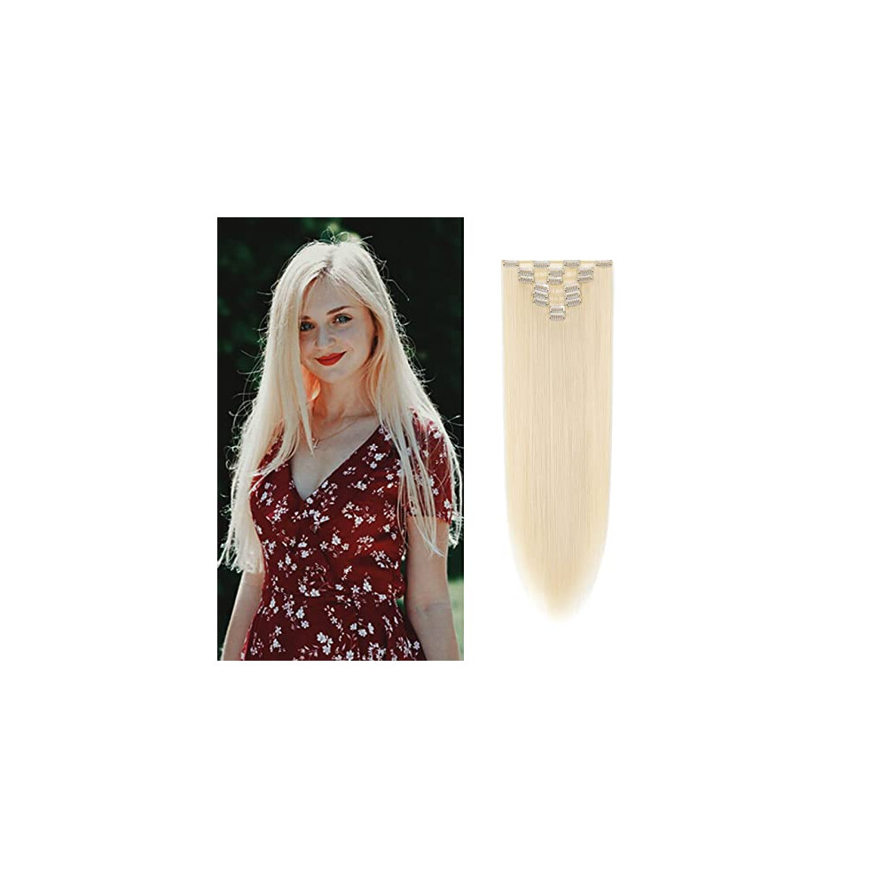 Unisex Clip In Hair Extensions For Women Bleach Blonde Highlight Seamless Double Weft 26' Straight Tangle