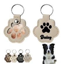 Pet Memorial Keychain with Fur Holder, Leather Paw Print, Custom Dog Hair Keepsake