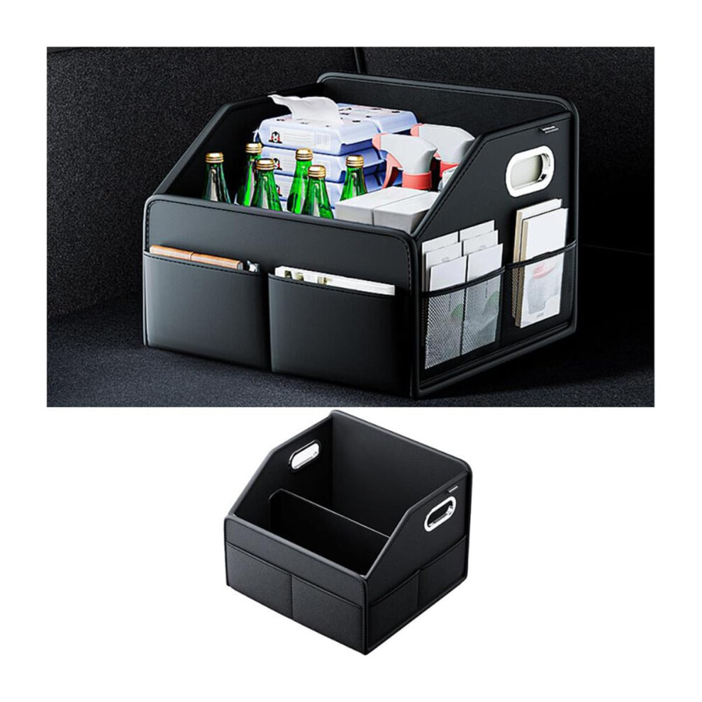 Leather Car Trunk Organizer With 6 Compartments, Foldable Storage Box With Metal Handles For Suv Truck Sedan 9455672763318