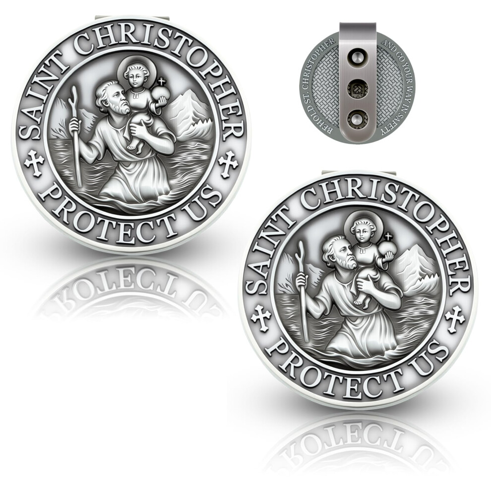 St Christopher Car Visor Clip 2 Pack, Doublesided Saint Christopher Medal For Protection And Gifts 9455672763356