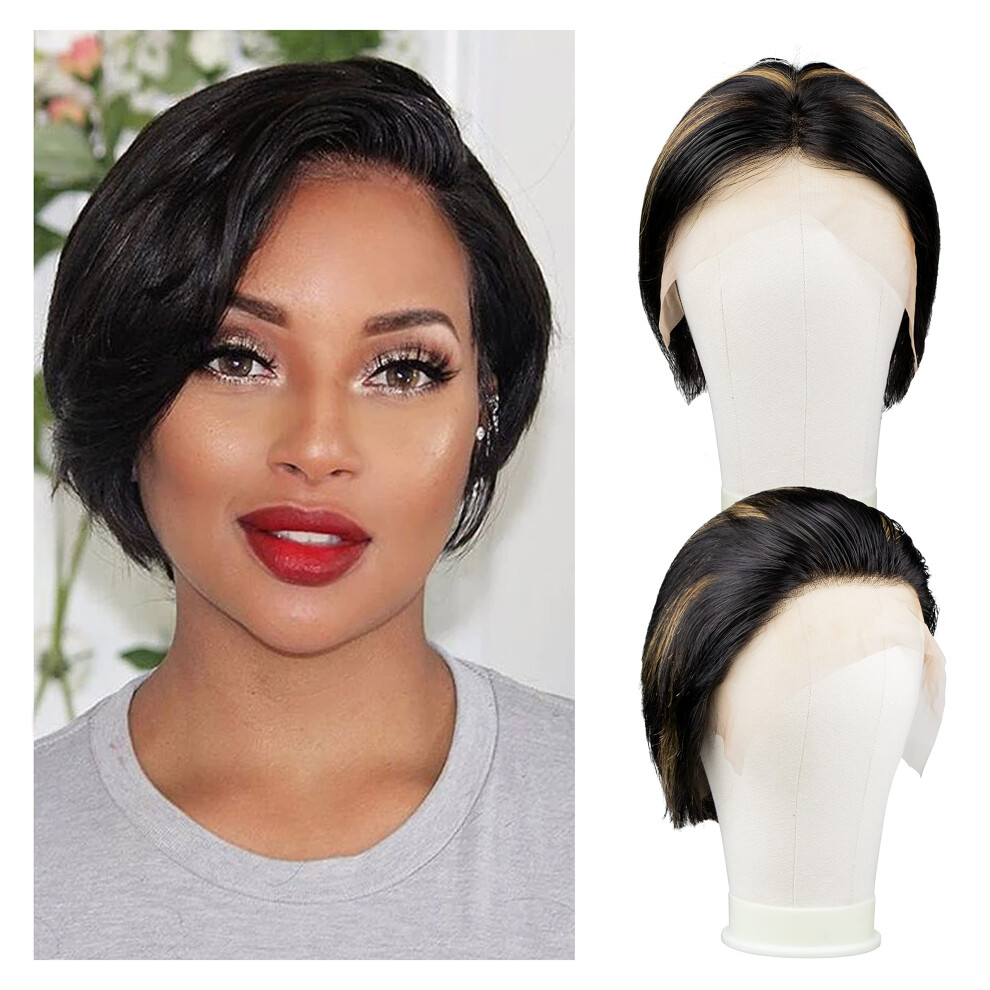 13x4 Lace Front Bob Wig Human Hair Ombre P1B/27 Brazilian 200% Density Natural Hairline 10 Inch