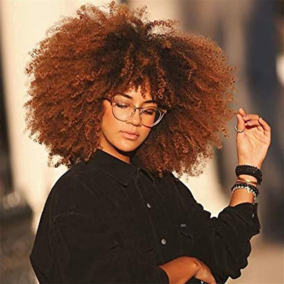 Unisex Black 12 Inch Ombre Afro Kinky Curly Wig With Bangs For Women, Glueless Heatfriendly Fiber