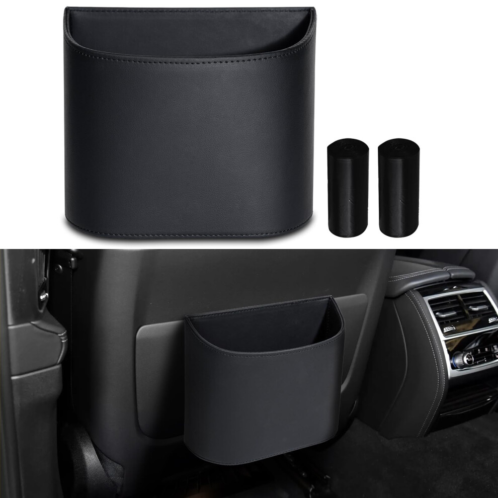 Car Trash Can Leather Garbage Bin For Suvs And Trucks With 60 Leakproof Bags And Compact Design 9455672763943