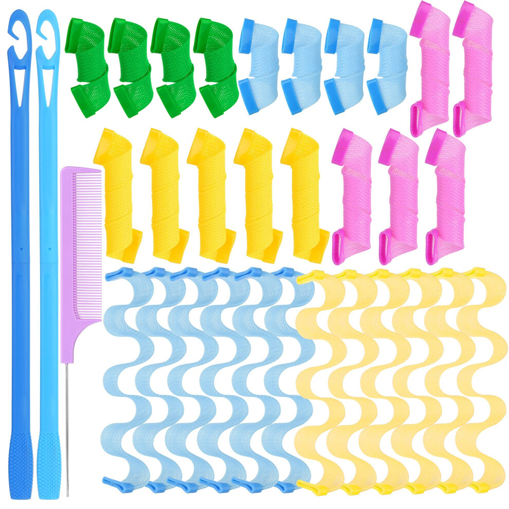 Spiral and Wave Hair Curlers Kit with Plastic Hair Rollers and Styling Hooks for Salon and Home