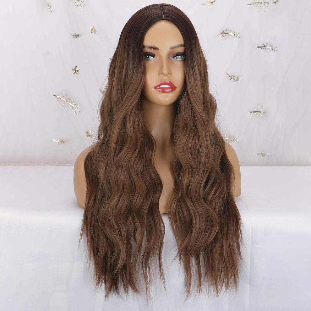 Unisex Long Wavy Synthetic Wig For Women Heat Resistant Lace Front Natural Scalp Appearance