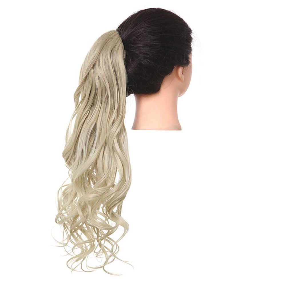 Ponytail Hair Extensions 26 Inch Synthetic Curly Clip In Blonde 25T613 with Secure Claw Clip