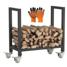 Rolling Firewood Rack with Lockable Wheels, HeavyDuty Steel Firewood Holder for Indoor and Outdoor Patio