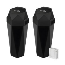 Car Trash Can with Lid, Leakproof Compact Garbage Bin for Cup Holder and Console, Black Universal Fit