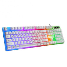 (white keyboard) RYRA PT6  Wireless Mechanical USB Wired Keyboard Mouse Set With Rainbow LED Backlight Gaming Keyboard Gaming Mouse For Laptop PC