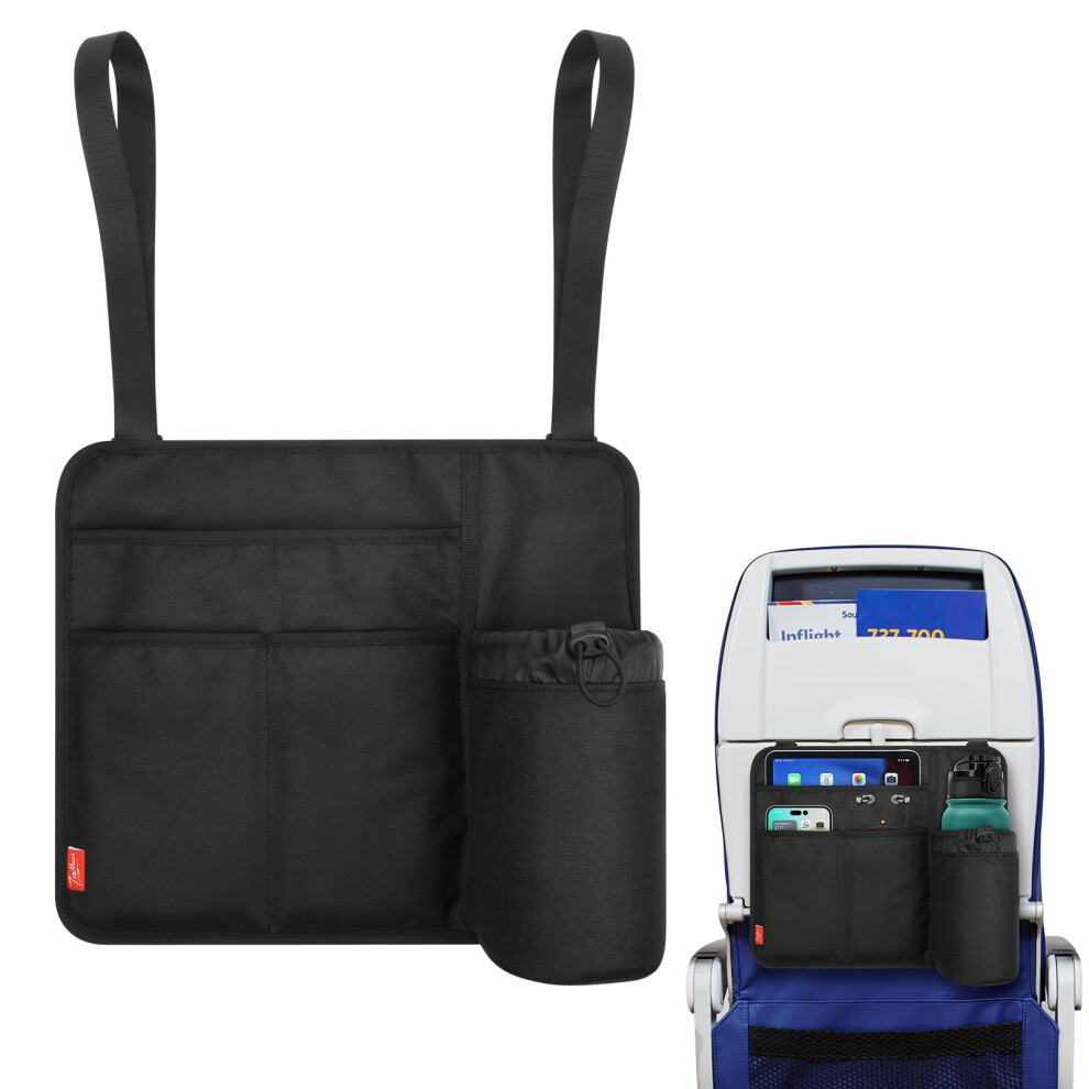 Airplane Seat Organizer With Tray Table Cover, Multiple Pockets, Bottle Holder, Fits Tablet, Black 9053599092360