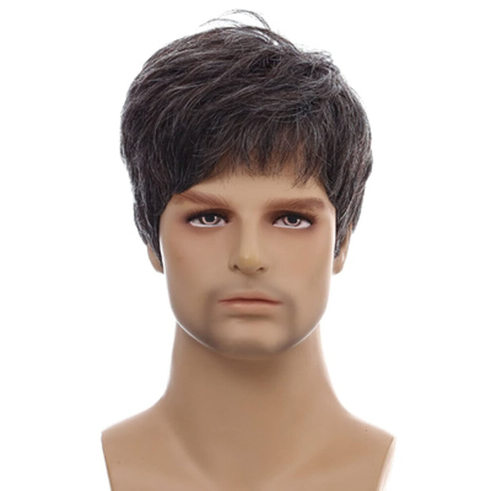 Men's Short Wig Synthetic Hair with Natural Hairline Heat Resistant for Daily Wear and Cosplay