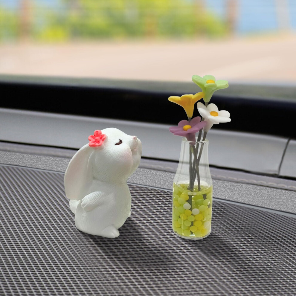 Cute Rabbit And Daisy Car Interior Decoration Ornament For Rearview Mirror And Dashboard For Women 9455672766210