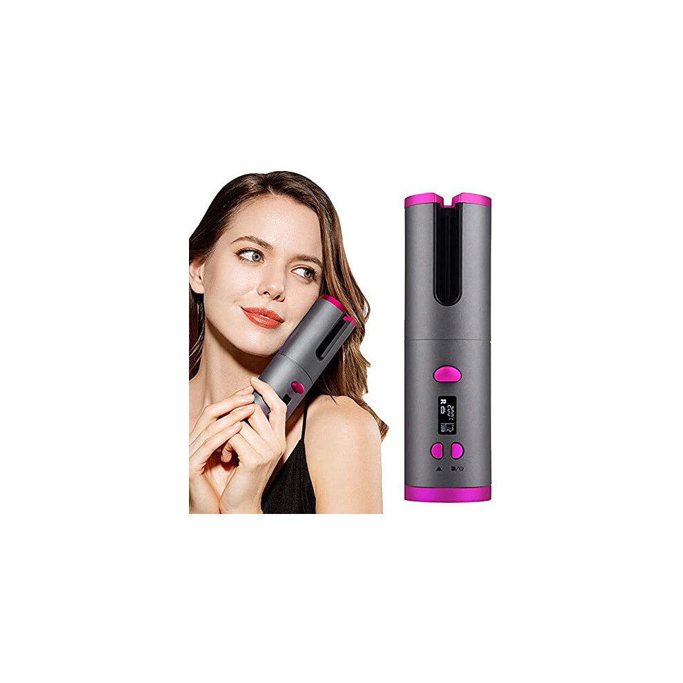 Cordless Hair Curler with LCD Display, Adjustable Heat and Timer, USB TypeC Rechargeable
