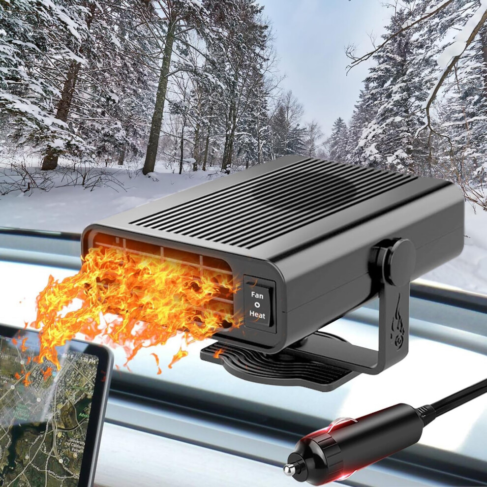 12V Car Heater With Fast Heating And Cooling Fan, 200W Dual Mode 360 Rotating Defroster For Windshield 9053599092834