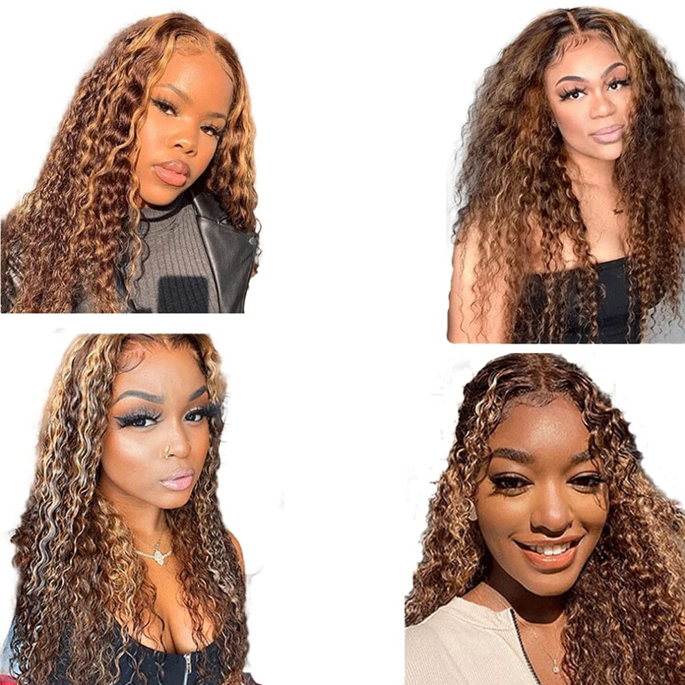 Unisex Ombre Honey Blonde 26 Inch Human Hair Lace Front Wig Wet And Wavy Preplucked Middle Part