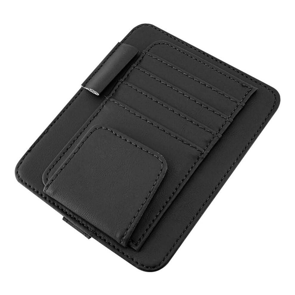 Car Sun Visor Organizer Pu Leather Spacesaving Storage With Sunglasses Clip And Zipper Pocket Black 9455672766760