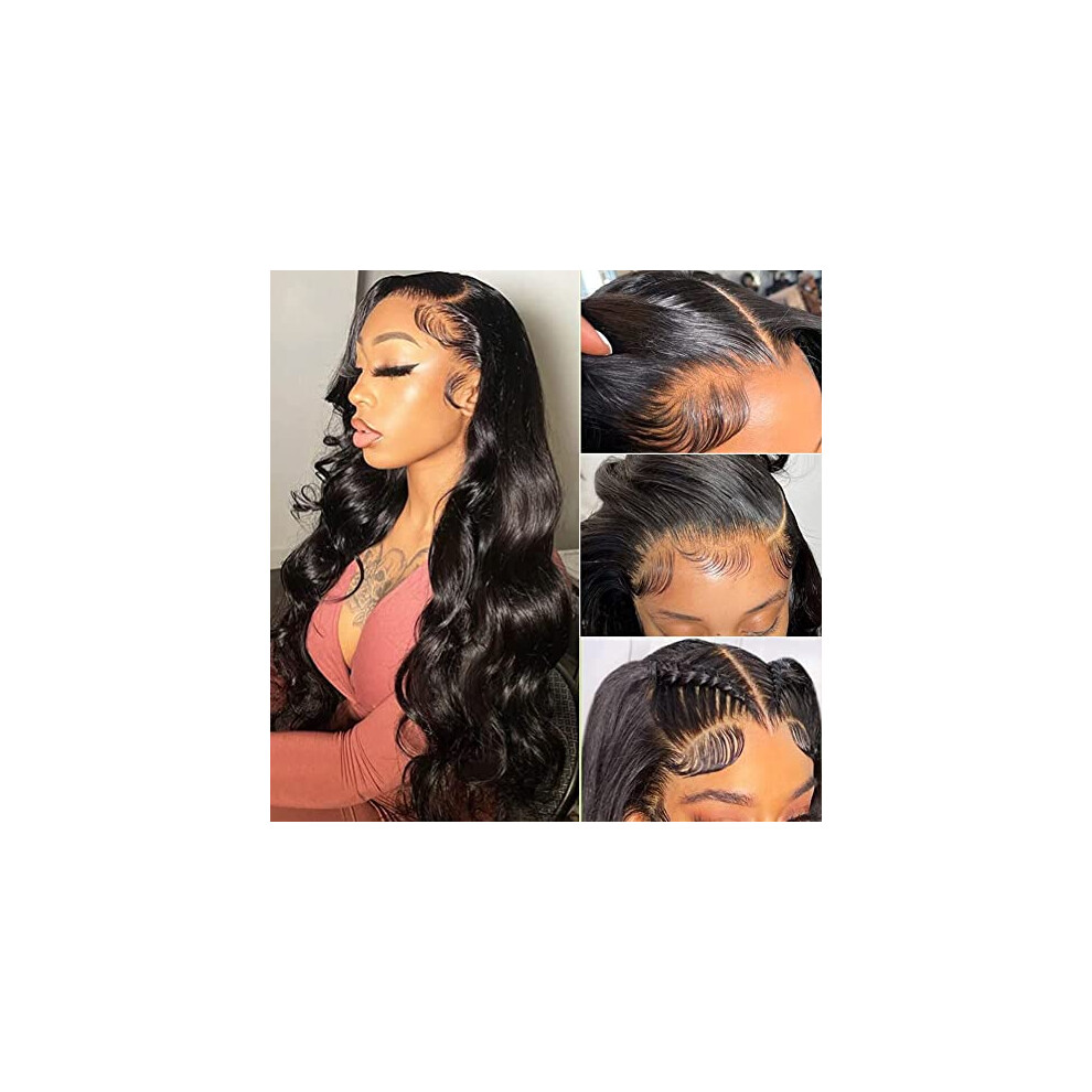 Unisex Human Hair Lace Front Wig Hd Transparent Body Wave Glueless 13X4 Pre Plucked 150% Density 22Inch