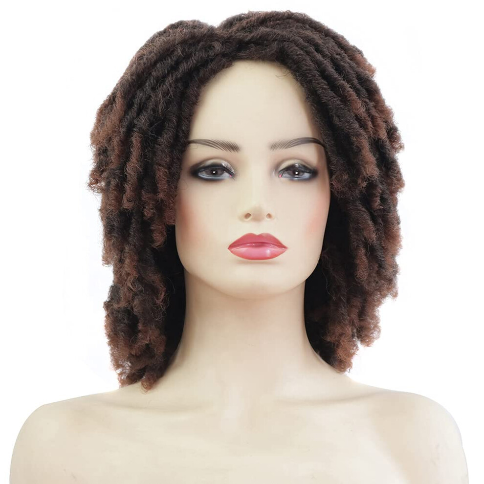 Unisex Black,Brown 6 Inch Short Dreadlock Wig For Black Women Synthetic Curly Afro Style Brown Heatresistant Fiber