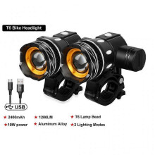 (2PCS Headlight A) MTB Mountain Bike Light Lanterna Bicicleta USB Rechargeable Lamp Adjustable Zoom Flashlight Bicycle Lamp MTB Bike Accessories