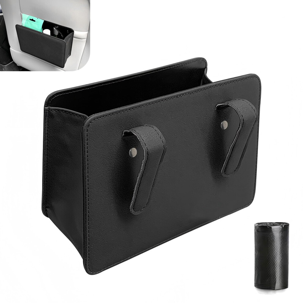 Car Trash Can Waterproof Leather Organizer Foldable Hanging Garbage Bin For Car Suv Truck Black 9053599093688