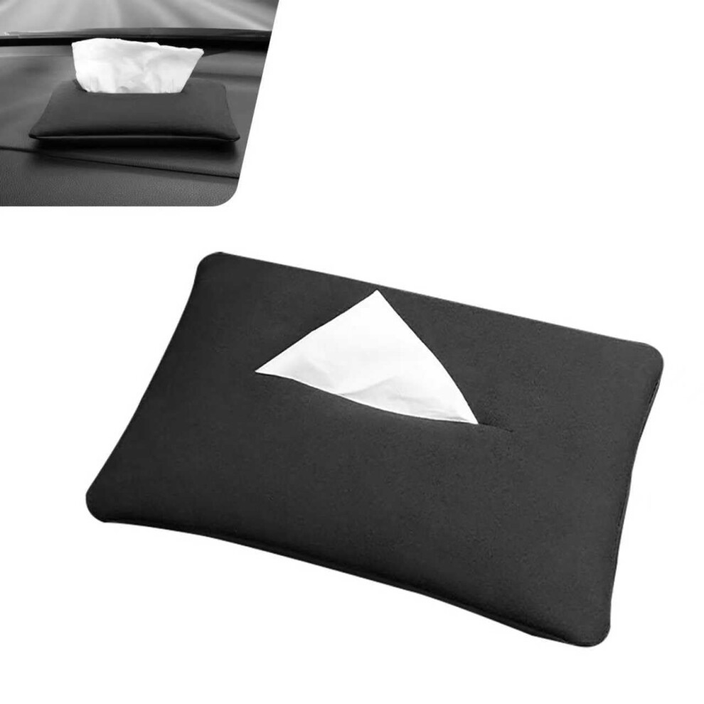 Suede Car Tissue Holder And Napkin Organizer For Sun Visor With Elastic Straps, 1Pc Black 9053599094272