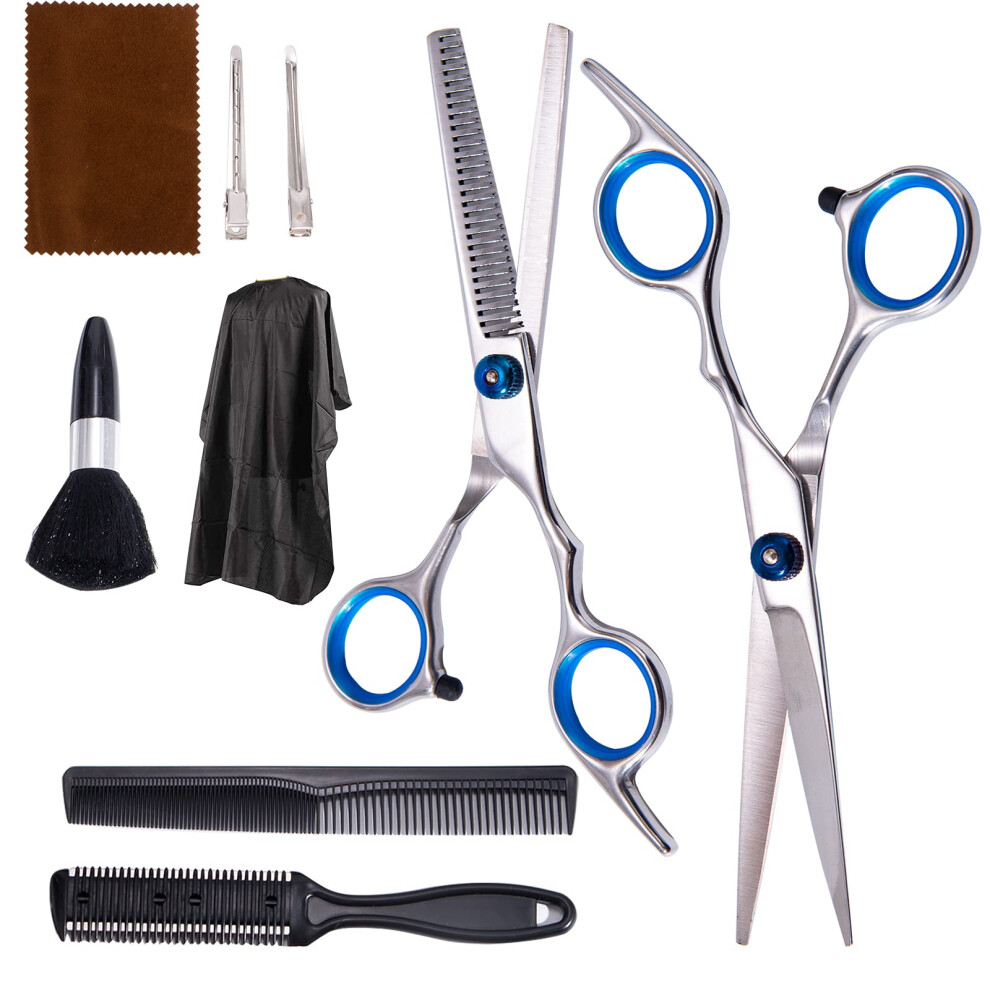 Professional Hair Cutting Scissors Set with Thinning Shears Comb Cape Clips for Salon and Home Use