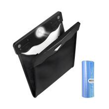 Car Trash Can Waterproof Leather Magnetic Lid LED Light Collapsible Hanging Bin with Bags Black
