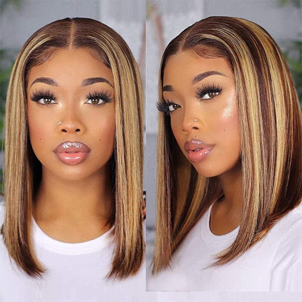 Ombre Bob Wig Human Hair Lace Front 13x6x1 HD Preplucked Hairline 150% Density for Black Women