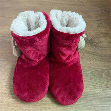 (Maroon Dribbling) Warm Socks Anti-slip Design Thickening Floor Boots Christmas Gifts Anti-slip Floor Socks Safe Not To Fall. Plush Tall Slippers