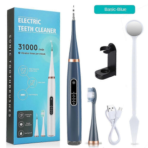 (Blue basic style) Powerful Ultrasonic Plaque Remover for Teeth with 5 Modes - Dental Tooth Cleaner