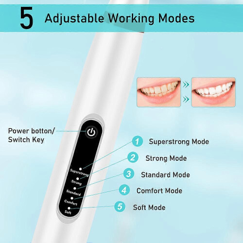(Blue basic style) Powerful Ultrasonic Plaque Remover for Teeth with 5 Modes - Dental Tooth Cleaner 1
