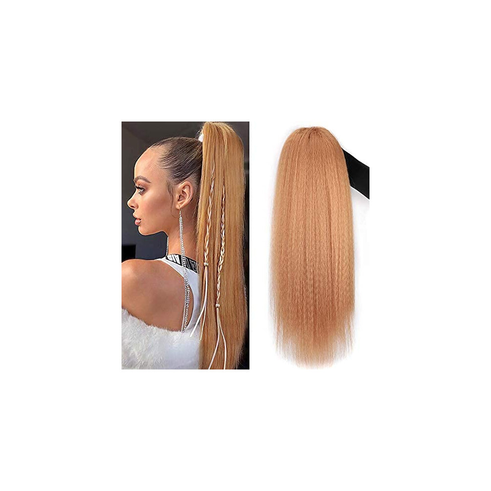 Yaki Straight Drawstring Ponytail Extension 24 Inch Heat Resistant Synthetic Hairpiece for Women