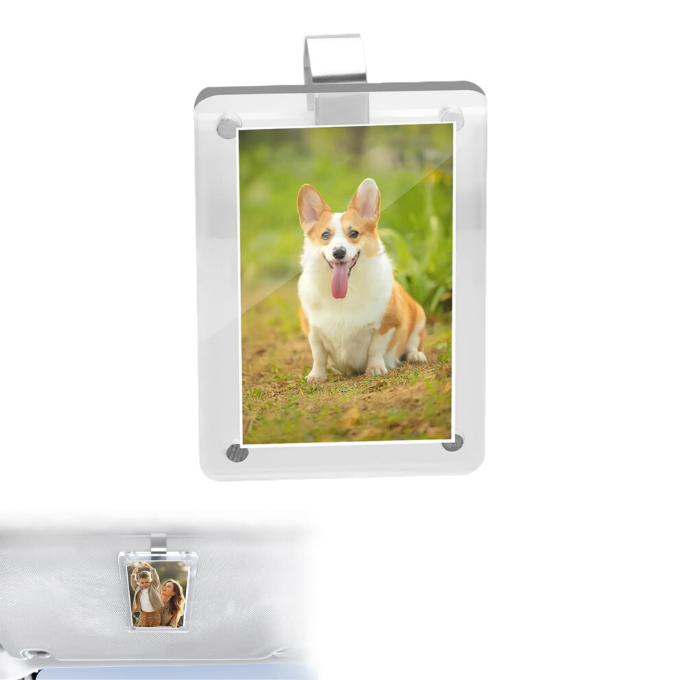 Car Sun Visor Photo Holder Clear Acrylic Frame With Secure Clip For Horizontal Or Vertical Display White 9455672768955