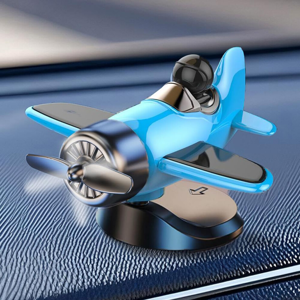 Car Dashboard Ornament With Solar Powered Rotating Airplane, Realistic Drift Motion Fighter Pilot Design Blue 9455672769020