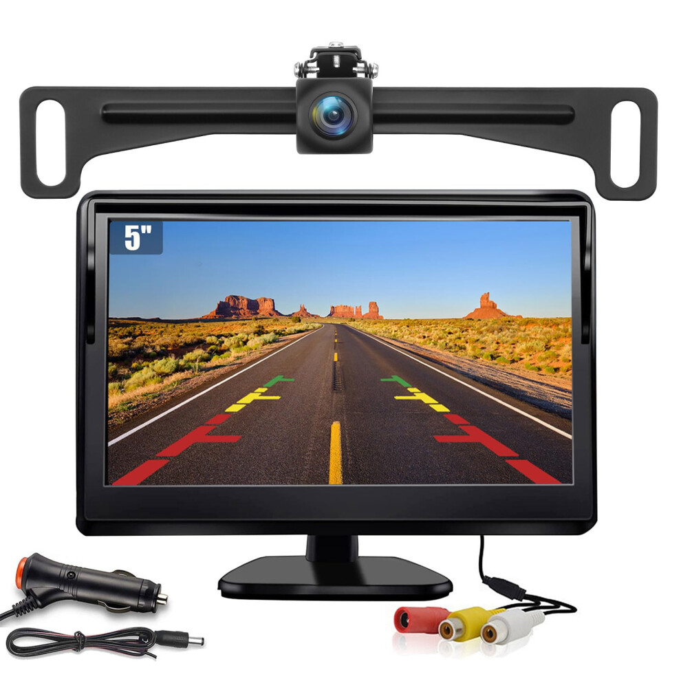 License Plate Backup Camera With 5In Monitor, 170 Wide View Waterproof Rear View System For Truck Suv 9053599096108