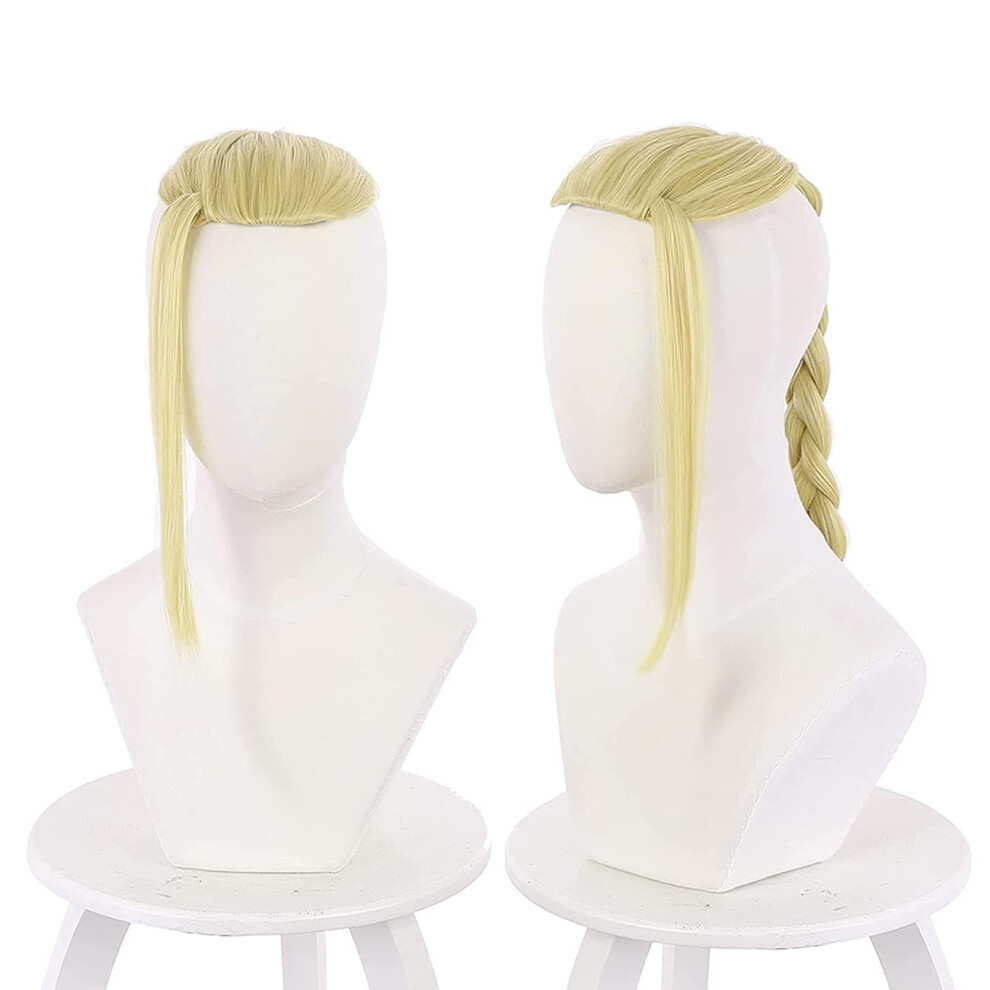Unisex Blonde Cosplay Wig Long Braided Style Heat Resistant Fiber With Wig Cap
