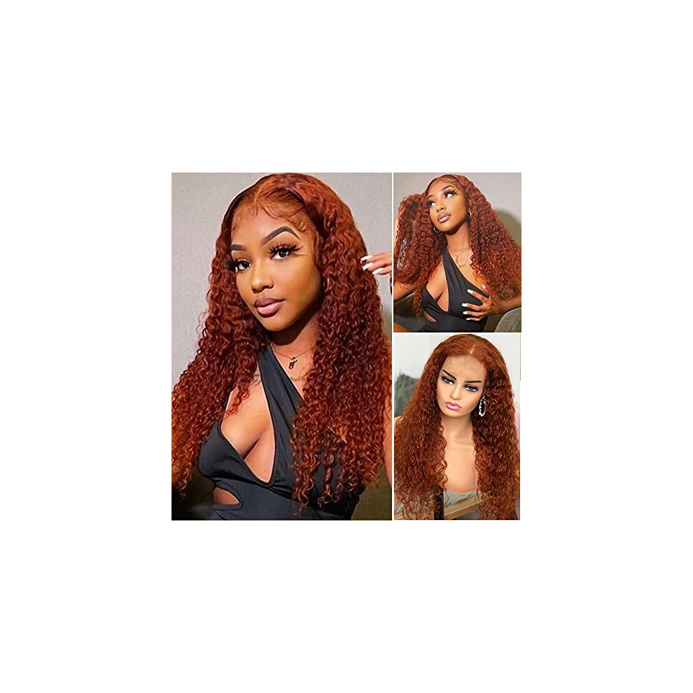 Ginger Lace Front Wig 24 Inch Brazilian Wavy Human Hair Glueless Pre Plucked Natural Scalp