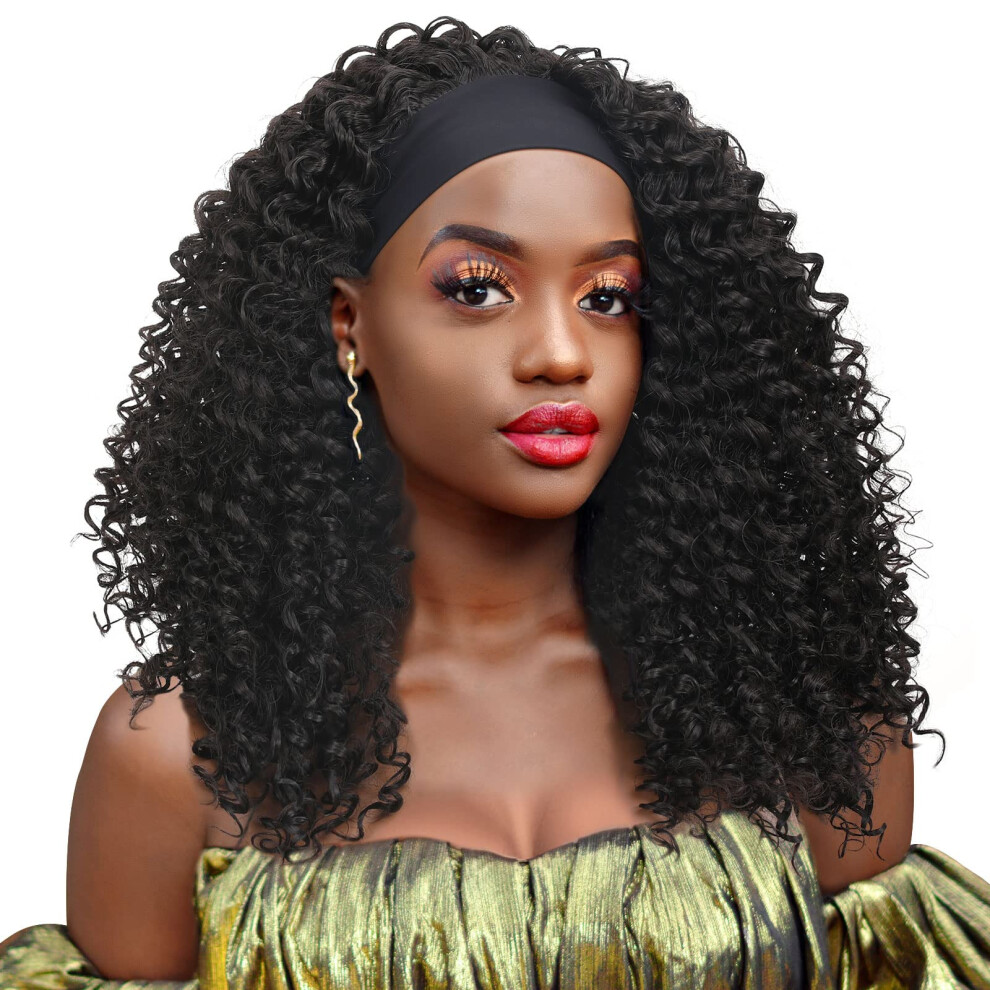24 Inch Deep Wave Synthetic Headband Wig for Black Women, Glueless Heat Resistant 150% Density