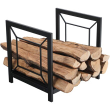 Firewood Rack Indoor Outdoor Black Metal Holder for Fireplace Durable Space Saving Storage