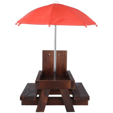 Wooden Squirrel Picnic Table Feeder with Umbrella, Dual Seating and Corn Cob Holder for Backyard